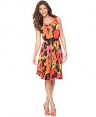 A bold floral print makes a spring statement on this Alfani pleated A-line dress!