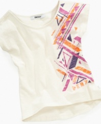 With a geometric print, this breezy shirt from DKNY is a cool choice for her summer style.