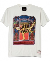 Space out. This graphic t-shirt with is a classic Rolling Stones rock n' roll throwback.