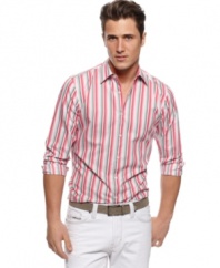 See in color. Bright stripes bring out your summer best in style with this shirt from INC International Concepts.