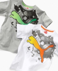 Kick it! This soft cotton t-shirt from Puma is perfect to wear when he's hanging with his friends.