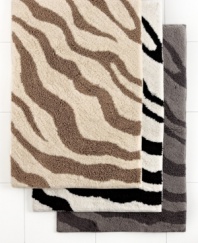 Go wild! Turn your bathroom into a chic safari with this Zebra bath rug from Charter Club, featuring a bold zebra-inspired pattern in three neutral color palettes to coordinate with any bath decor. Quick drying finish, ultra-absorbency and no-slip latex backing complete this plush rug.