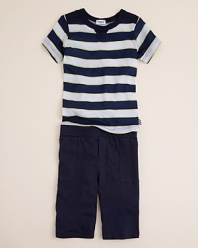 Charming nautical stripes in monotones add an undeniably urban chic to this comfy cotton tee and short.