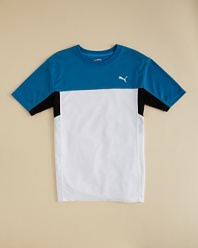 PUMA's stays on track with this cool colorblock tee, designed for high-performance style and comfort.