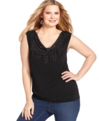 Dazzle from day to night with Style&co.'s sleeveless plus size top, finished by an embellished neckline.