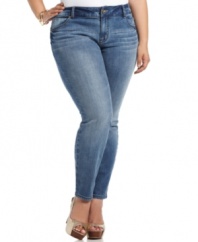 Sport the season's coolest tops with Baby Phat's plus size skinny jeans, finished by a medium wash!