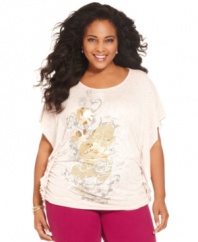 A floral-print beautifies Style&co.'s butterfly sleeve plus size top-- pair it with your go-to casual bottoms.