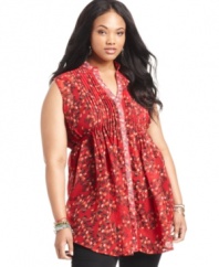 Prettify your style with American Rag's sleeveless plus size top, finished by a floral-print!