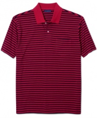 Clean-cut classic. Dressed up or down, this striped polo shirt from John Ashford will keep you stylish and comfortable in any season.
