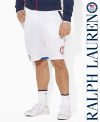 A classic-fitting athletic short is crafted from soft, silky microfiber with bold country graphics, celebrating Team USA's participation in the 2012 Olympics.