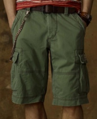 Faded and frayed for handsome ruggedness, this surplus-inspired cargo short will become your favorite for a downtown, deconstructed look.
