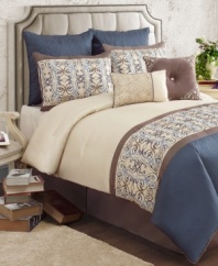 Taking inspiration from the beautiful Italian city of Venice, this Venetian comforter set features a luxe, embroidered pattern reminiscent of classic architectural designs. A lovely palette of blue, brown and muted yellow offers a calming effect while quilted European shams finish the set with added dimension.