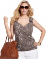 Complete your neutral bottoms with MICHAEL Michael Kors' printed plus size top-- wear it as a layer or by itself.