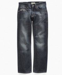 A slim profile on these Request denim jeans will refresh his laid-back casual look.