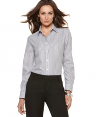 A neat idea for the workweek: Jones New York Signature's easy-care shirt with a classic thin stripe.