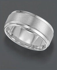 Smooth style that will last a lifetime. This men's ring by Triton features a polished design with lined edges, crafted in a white tungsten carbide band (9 mm) with a comfort fit. Sizes 8-15.