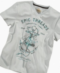 Lock it down. This v-neck t-shirt from Epic Threads gives him a solid style that anchors his casual style.