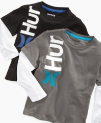 Latest way to wear the Hurley logo: Thrown over the shoulder on a layered-look, long-sleeved slider tee.
