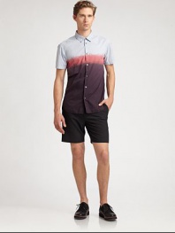 Relaxed summer days are a breeze in this sharp, tailored short style, impeccably crafted in virgin wool with hint of stretch for added versatility.Flat-front styleSide slash, back welt pocketsFront coin pocketInseam, about 1164% wool/33% polyester/3% elastaneDry cleanImported
