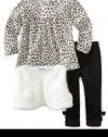 Calvin Klein Baby-Girls Newborn Animal Print 3 Piece Vest Set, Black/Brown, 0-3 Months