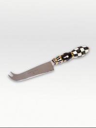 A beautifully handcrafted stainless steel knife with a ceramic handle in a checkerboard juxtaposition of ivory and onyx with gold luster. A stunning kitchen classic is fired three times for added strength to last a lifetime. Arrives in a satin-lined box Hand-painted and glazed 8½ long Hand wash Made in USA 