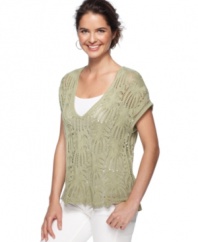 A relaxed silhouette and delicate pointelle knit combine in this chic sweater from Eight Eight Eight.