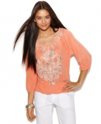 Pair INC's embroidered peasant top with shorts or slim capris to give any outfit a touch of exotic elegance.