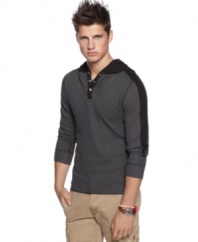 Sporty style gets streetwise swagger with this soft-wash hooded thermal from Bar III.