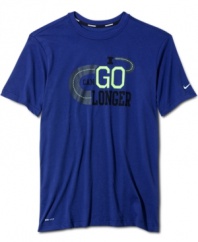 Push yourself. This Nike t-shirt with Dri-Fit technology keeps you comfortable so you can go beyond your goals.