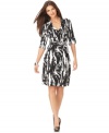 A graphic painterly print adds a modern edge to this Alfani wrap-style dress -- perfect for a desk-to-dinner look!