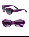 Retro-inspired acetate frames in playful prints and chic, wide temples. Available in black-cream with grey gradient lens or purple with grey gradient lens. Logo temples100% UV protectionImported