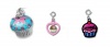 CHARM IT! Set of 3 Charms with Reversible Sweet/ Dulce Cupcake, Blue Icing Cupcake, and Reversible Vanilla/ Chocolate Cupcake in Heart - CHARMS ONLY