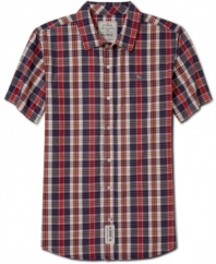 Bring a little prepster style into your casual wardrobe with this crisp plaid shirt from LRG.