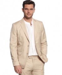 Pair this blazer with an open-collared shirt for a look that plays with formal style without selling out your casual cool.