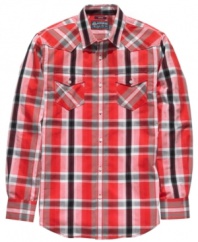 Rock the weekend with the crisp plaid of this shirt from American Rag.