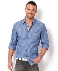 Straighten out your preppy look with this striped shirt from Nautica.