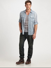 Urban cool and edgy simply defines these dirty-washed cotton jeans that lend a beaten-up, well-worn look.Four-pocket styleZip flyInseam, about 33CottonMachine washImported