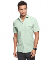 Go laid-back and lightweight with this breezy short-sleeved shirt from Alfani RED.