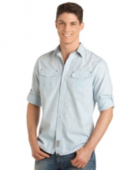 Roll up your sleeves and give it your all. Do anything with confidence in this stylish slub shirt from Calvin Klein Jeans.