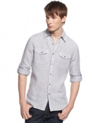Lighten up your seasonal look with this linen shirt from Kenneth Cole.