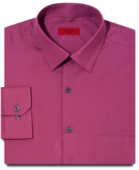 Add a blast of berry into your work-week with the warm, saturated hue of this dress shirt from Alfani RED.