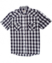 Square off in your weekend wardrobe with this bold plaid shirt from No Retreat.