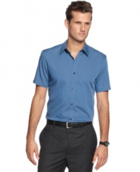 Step it up this summer with this polished dobby stripe short-sleeved shirt from Calvin Klein.
