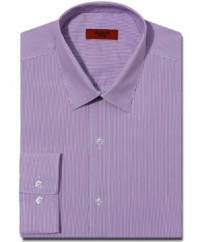 A sleek stripe in a pop of color is the most modern way to wear this Alfani dress shirt.