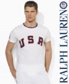 Celebrate Team USA's participation in the London 2012 Olympic Games with vintage style in this old-school custom-fit ringer T-shirt accented with a sewn USA and Polo patches.