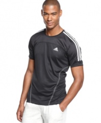 Power through. Raise your game with this short-sleeved t-shirt from adidas featuring Climalite technology for moisture management.