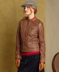 Add a luxe touch to fall in Tommy Hilfiger's bomber jacket, rendered in buttery soft leather.
