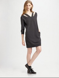Cozy, cotton sweatshirt dress emboldened by shoulder cutouts, three-quarter sleeves and slash pockets. V-neckShoulder cutoutsThree-quarter sleevesBanded cuffs and hemSlash pocketsV-backAbout 21 from natural waistCottonMachine washMade in Italy of imported fabricModel shown is 5'10 (177cm) wearing US size Small.