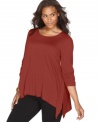 Enjoy the relaxed fit of NY Collection's three-quarter sleeve plus size top, finished by a handkerchief hem.