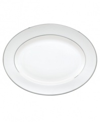 Modern yet timeless, this fine china oval platter is sure to satisfy the style-hungry host. Simply dressed in cream and white stripes and finished with polished platinum trim, Opal Innocence Stripe creates an ultra-chic setting to enjoy celebratory meals. Qualifies for Rebate